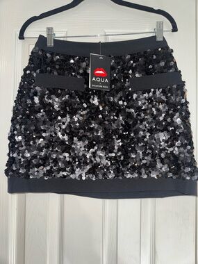 NWT Aqua by Salvatore Fizza Black Sequin Mini Skirt